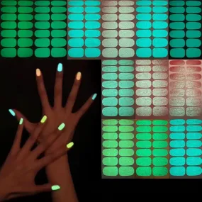 12 Sheets Glow In The Dark Full Wrap Nail Polish Strips Stickers | Luminous Fluorescent Bright Color Nail Decal Strips | Self-Adhesive Nail