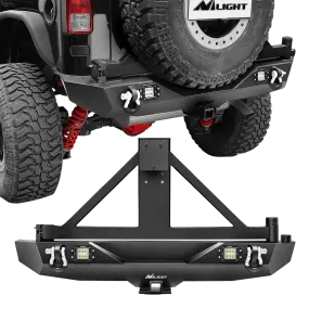 2007-2018 Jeep Wrangler JK & Wrangler JK Unlimited Rear Bumper Spare Tire Rack Hitch Receiver 2Pcs LED Lights Pods