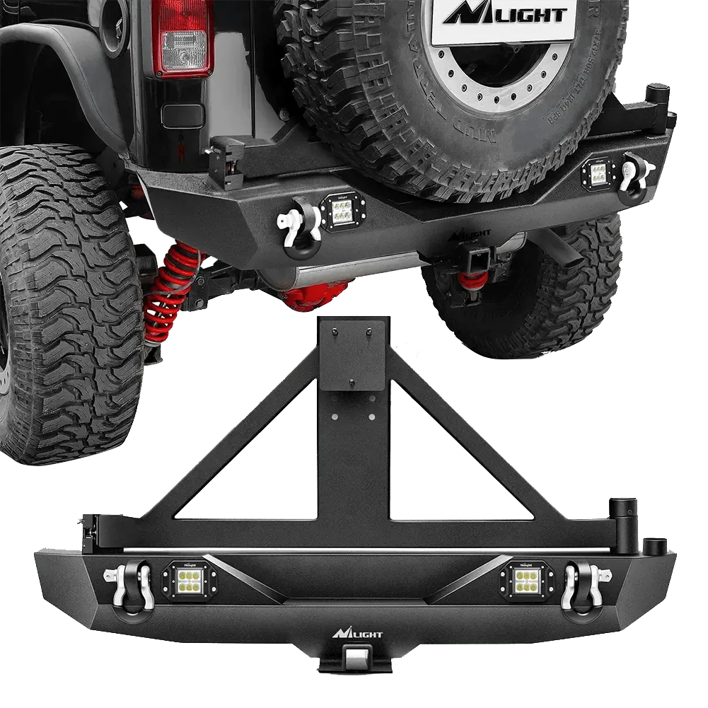 2007-2018 Jeep Wrangler JK & Wrangler JK Unlimited Rear Bumper Spare Tire Rack Hitch Receiver 2Pcs LED Lights Pods