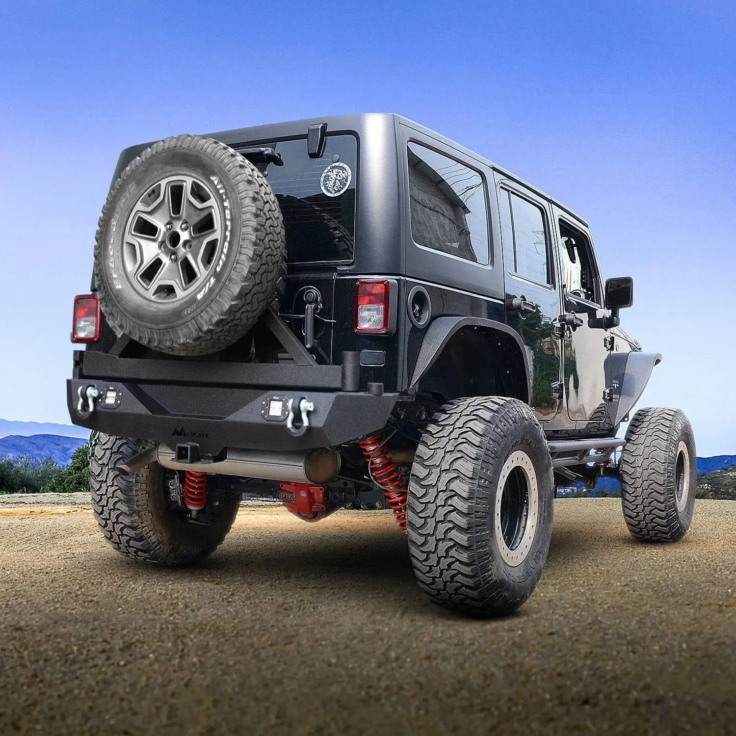 2007-2018 Jeep Wrangler JK & Wrangler JK Unlimited Rear Bumper Spare Tire Rack Hitch Receiver 2Pcs LED Lights Pods