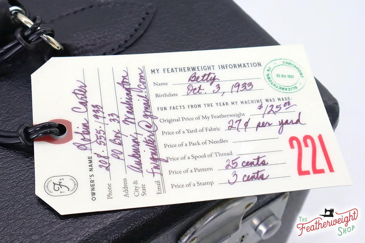 221K7 (WHITE) Luggage & I.D. Tag for Singer Featherweight