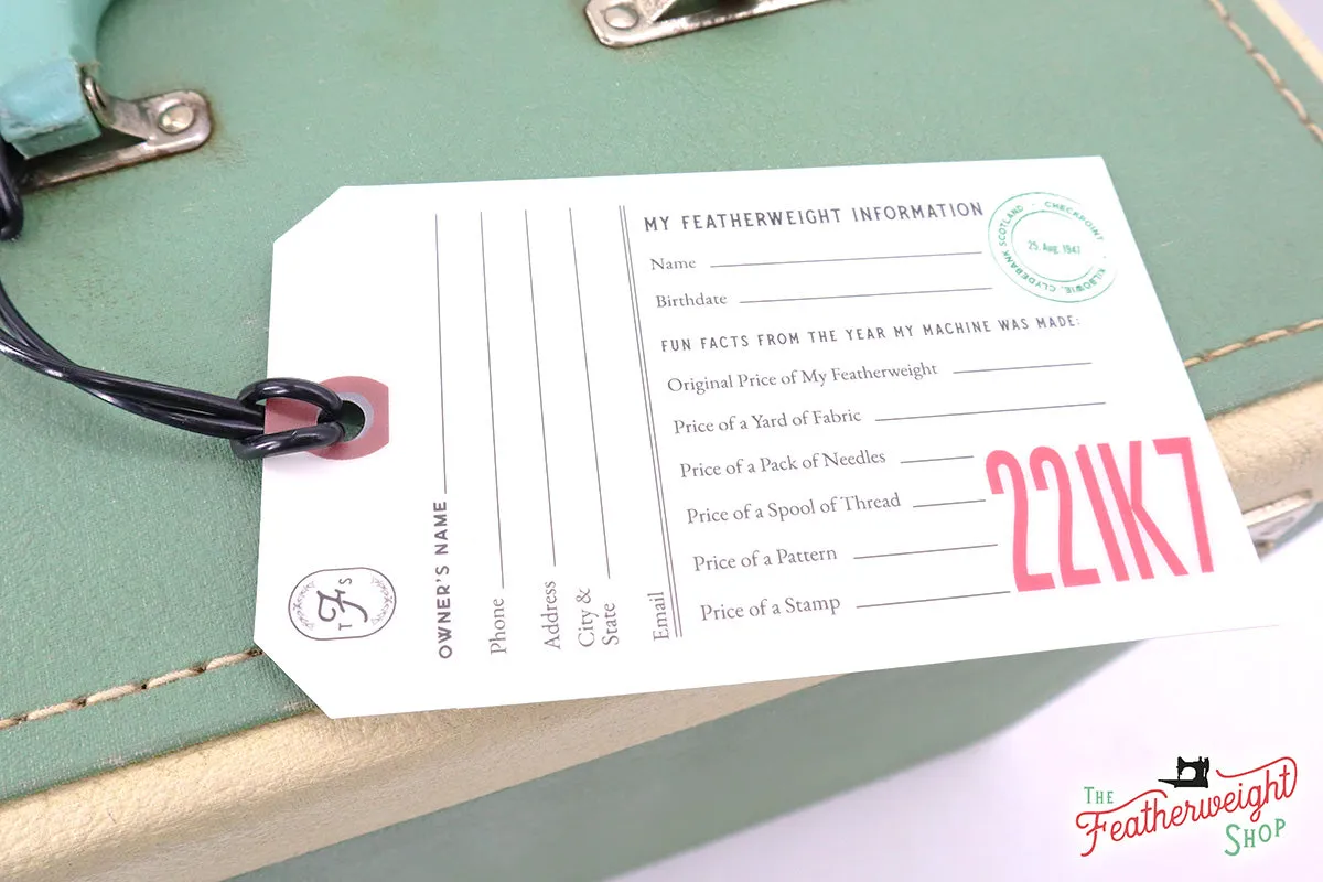 221K7 (WHITE) Luggage & I.D. Tag for Singer Featherweight