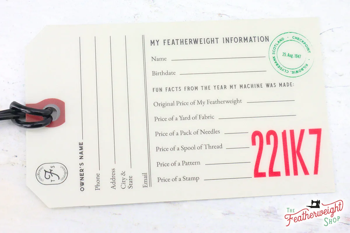221K7 (WHITE) Luggage & I.D. Tag for Singer Featherweight