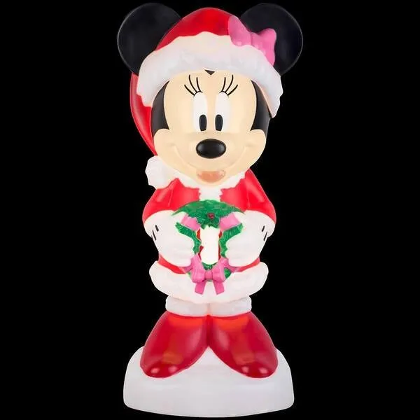 24" Lighted Christmas Outdoor Blow Mold Minnie with a Wreath