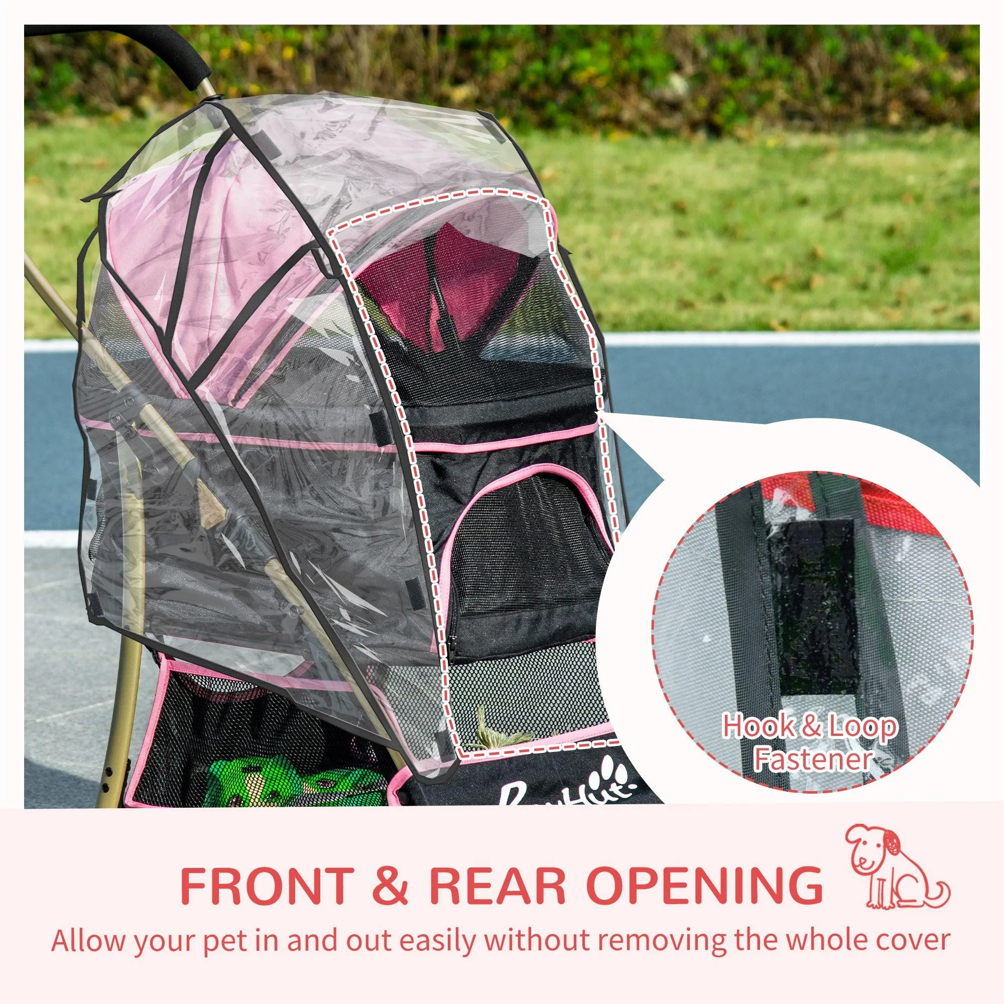 3-in-1 Cat Stroller - Carrier with Universal Wheel & Rain Cover - Pink & Black