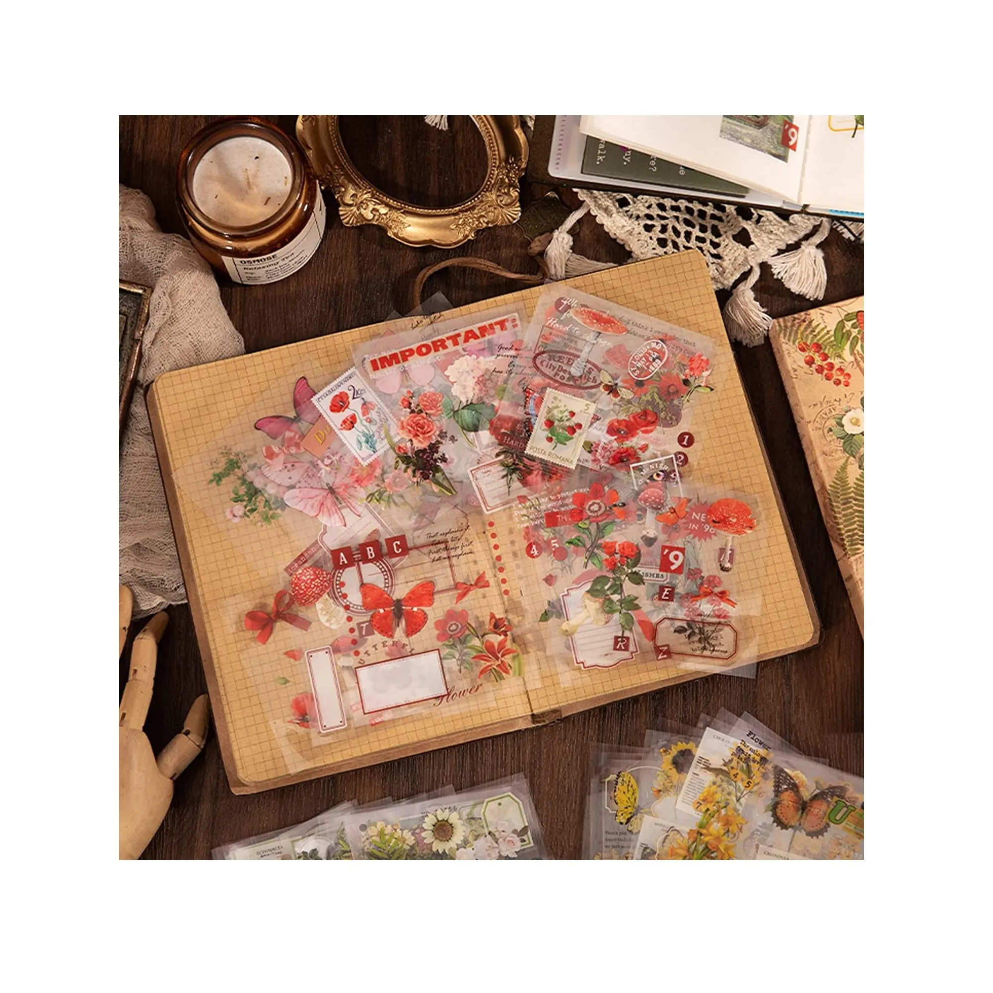 508pcs DIY Aesthetic Scrapbooking Supplies Kit | Vintage Junk Journal Kit Mystical Jungle Ephemera Journal Stickers