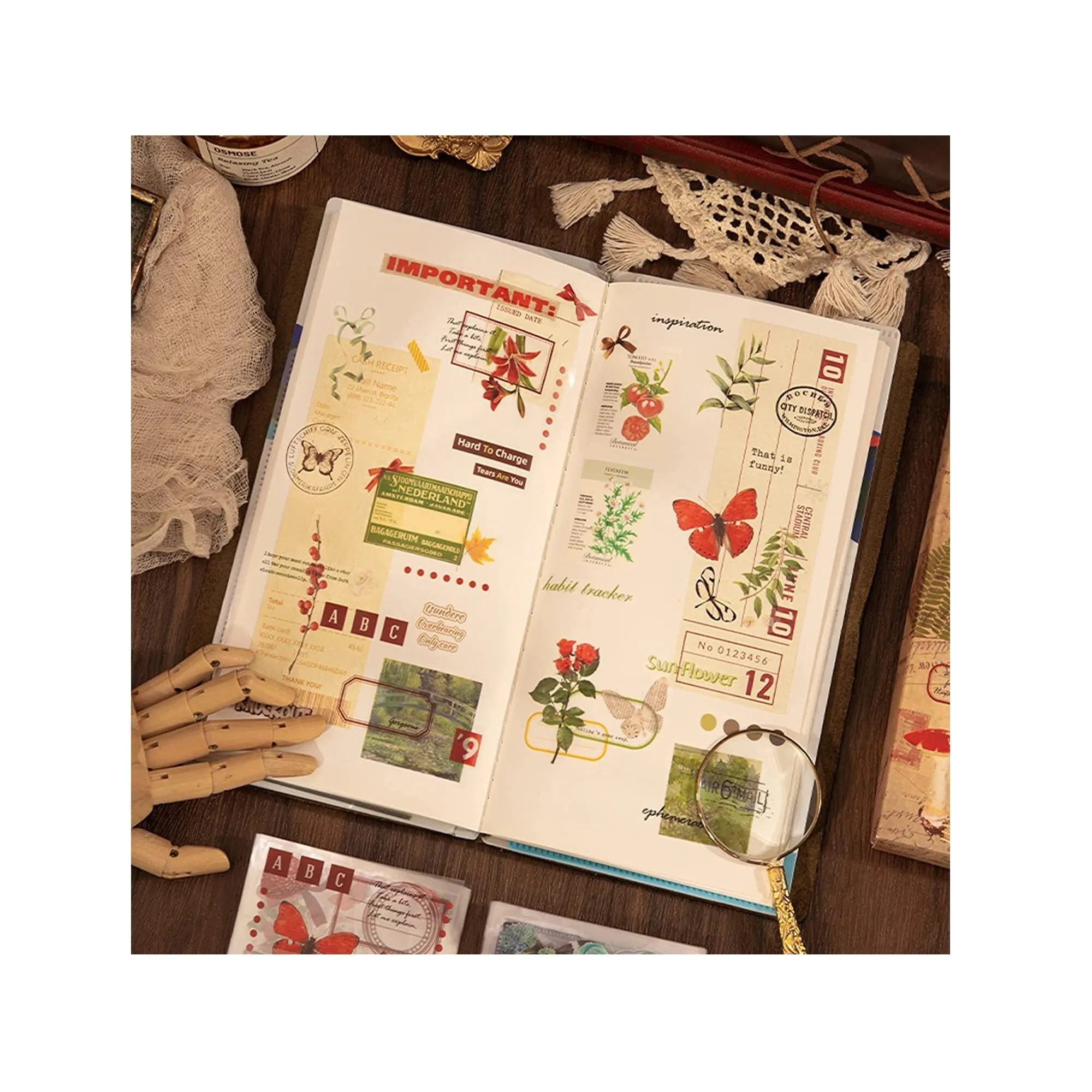 508pcs DIY Aesthetic Scrapbooking Supplies Kit | Vintage Junk Journal Kit Mystical Jungle Ephemera Journal Stickers