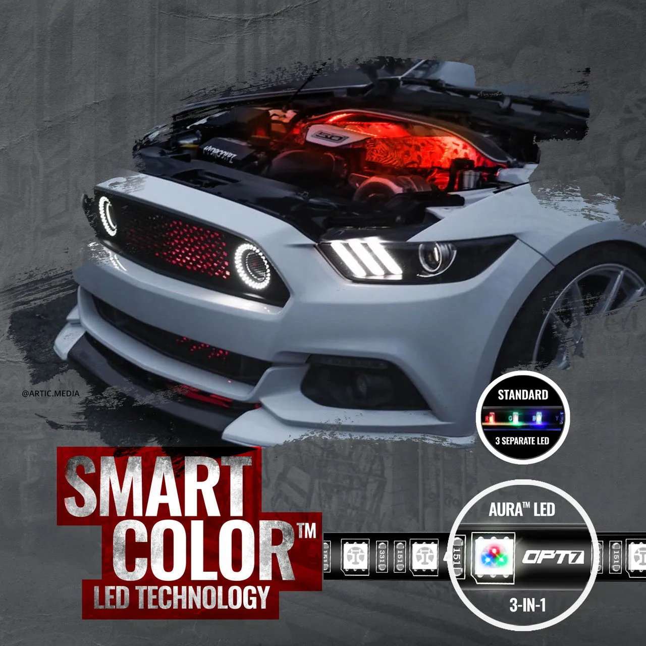 AURA PRO Engine Bay LED Lighting Kit ( 4 x 12-Inch or 4 x 24-Inch)  - Bluetooth Enabled APP Full Color Spectrum