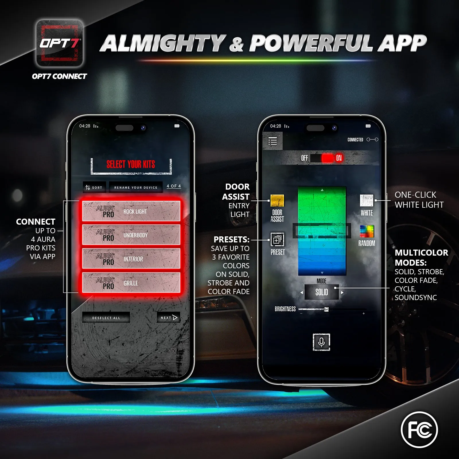 AURA PRO Engine Bay LED Lighting Kit ( 4 x 12-Inch or 4 x 24-Inch)  - Bluetooth Enabled APP Full Color Spectrum