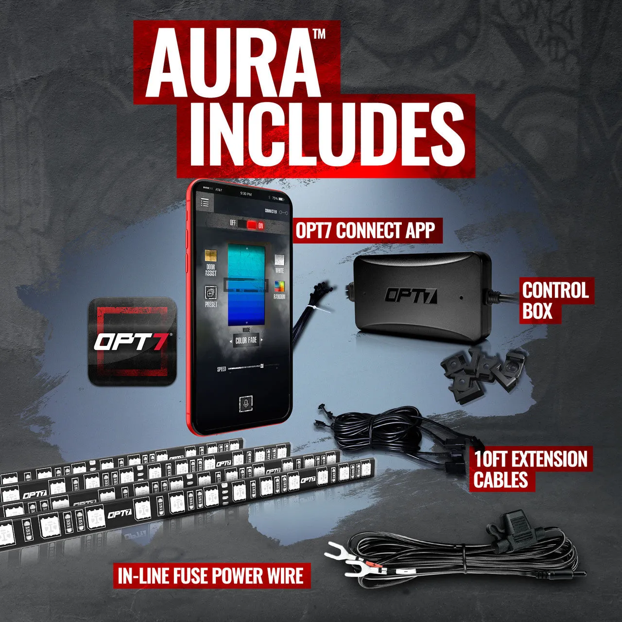 AURA PRO Engine Bay LED Lighting Kit ( 4 x 12-Inch or 4 x 24-Inch)  - Bluetooth Enabled APP Full Color Spectrum