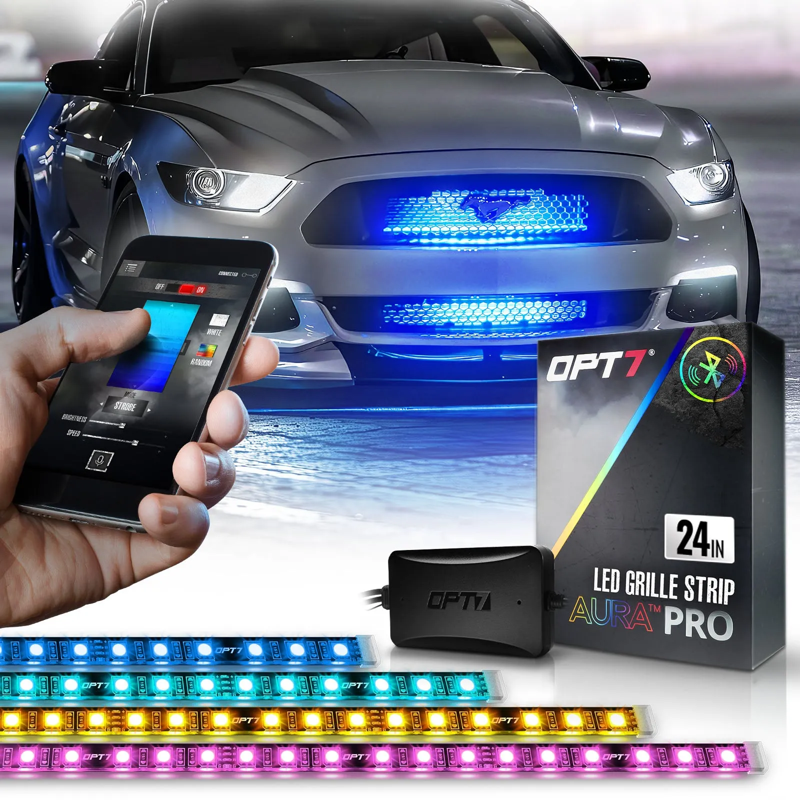 AURA PRO LED Grille Lighting Kit ( 4 x 12-Inch or 4 x 24-Inch) Bluetooth Enabled App - Full Color Spectrum