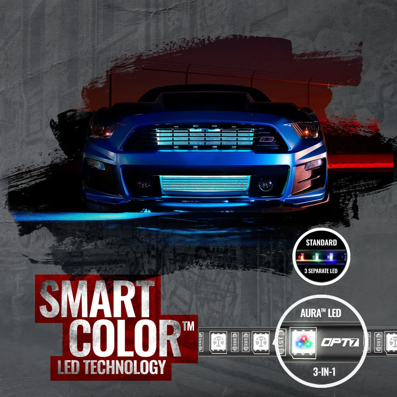 AURA PRO LED Grille Lighting Kit ( 4 x 12-Inch or 4 x 24-Inch) Bluetooth Enabled App - Full Color Spectrum