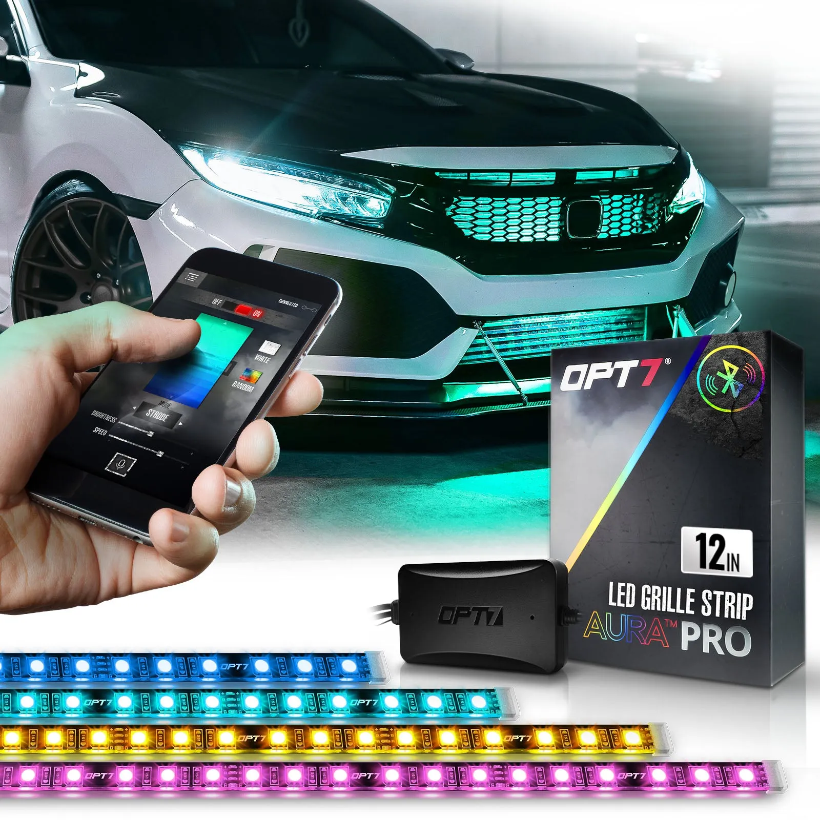 AURA PRO LED Grille Lighting Kit ( 4 x 12-Inch or 4 x 24-Inch) Bluetooth Enabled App - Full Color Spectrum