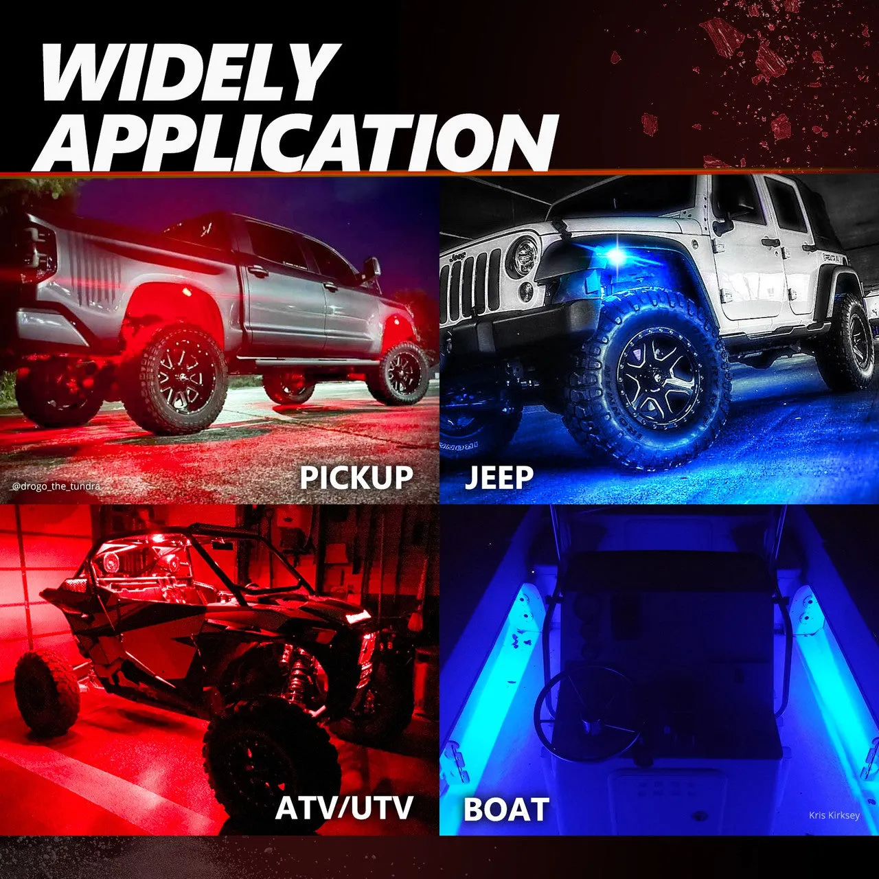 AURA PRO LED Lighting Kit for Truck Bundle (Quantum LED Rocklight   Underglow LED Kit   Sidekick LED Kit ) - Bluetooth Enabled APP