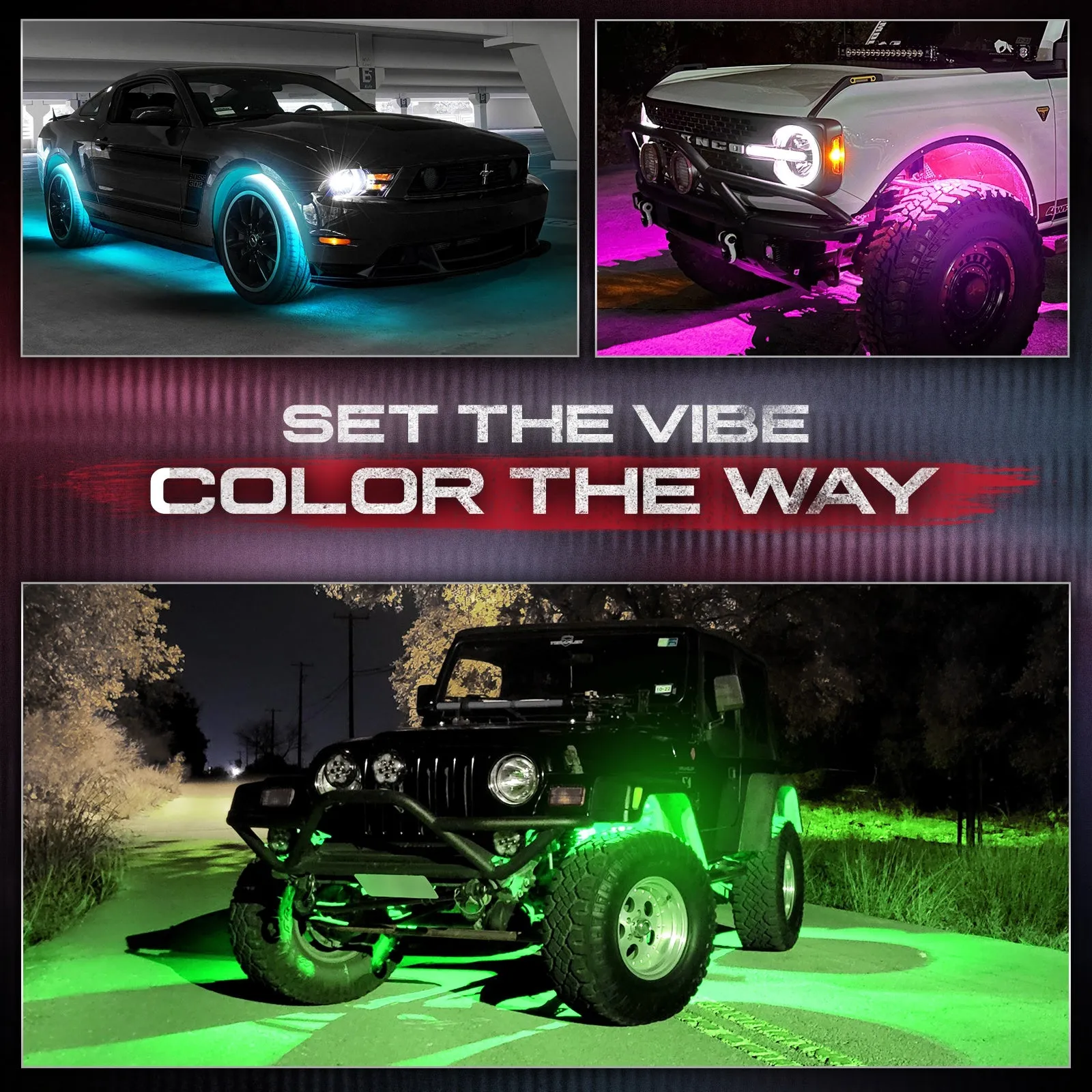 AURA PRO Wheel Well LED Lighting Kit 4 x 24-Inch Multi-Color Strips - Bluetooth Enabled APP Full Color Spectrum