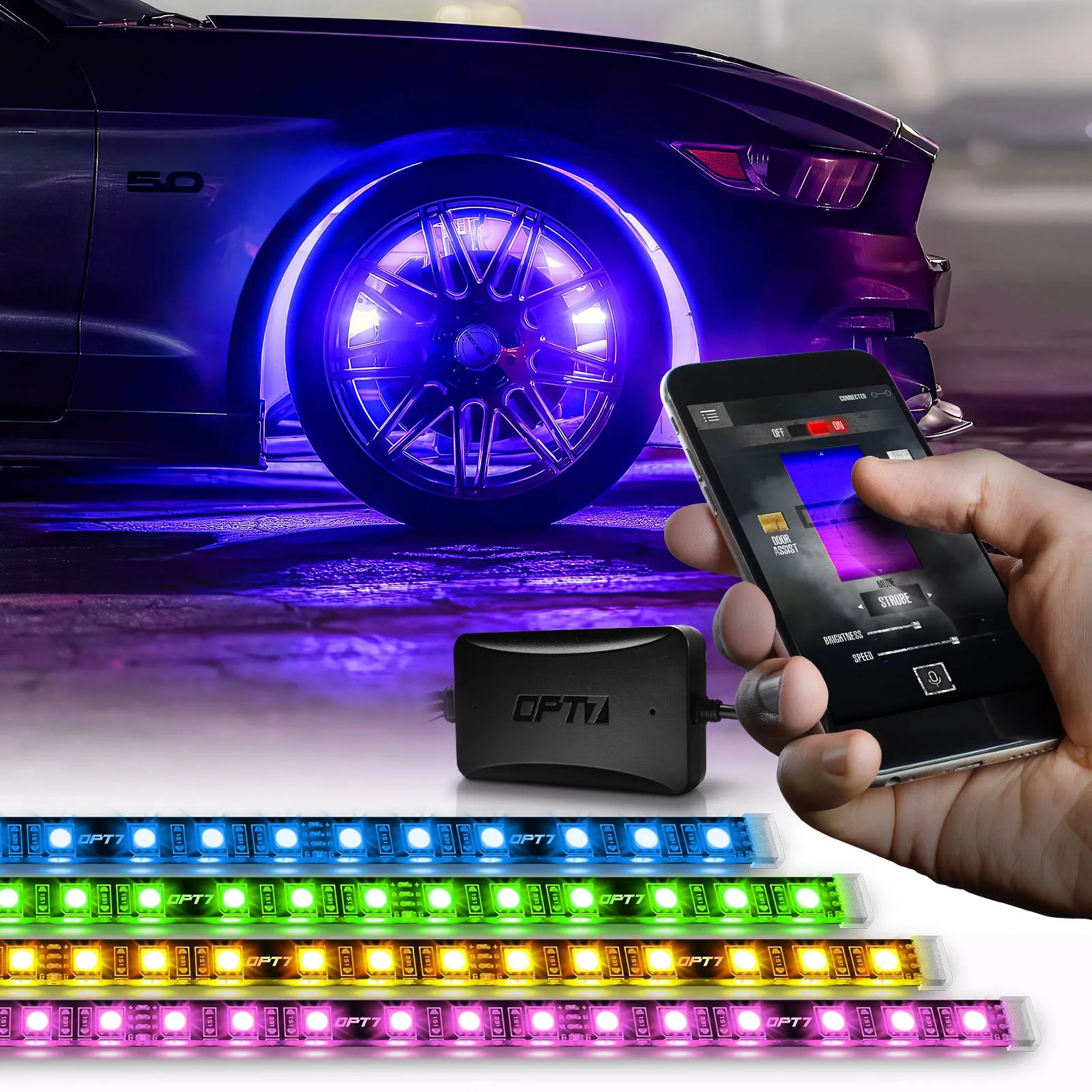 AURA PRO Wheel Well LED Lighting Kit 4 x 24-Inch Multi-Color Strips - Bluetooth Enabled APP Full Color Spectrum