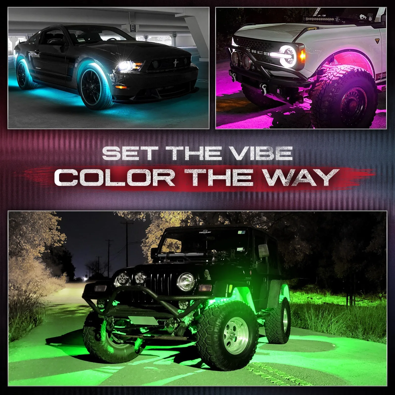 AURA Wheel Well LED Lighting Kit 24-Inch Multi-Color Strips x 4 - Remote Control Full Color Spectrum