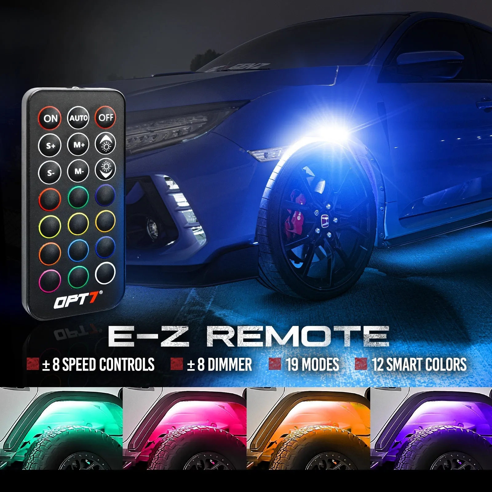 AURA Wheel Well LED Lighting Kit 24-Inch Multi-Color Strips x 4 - Remote Control Full Color Spectrum
