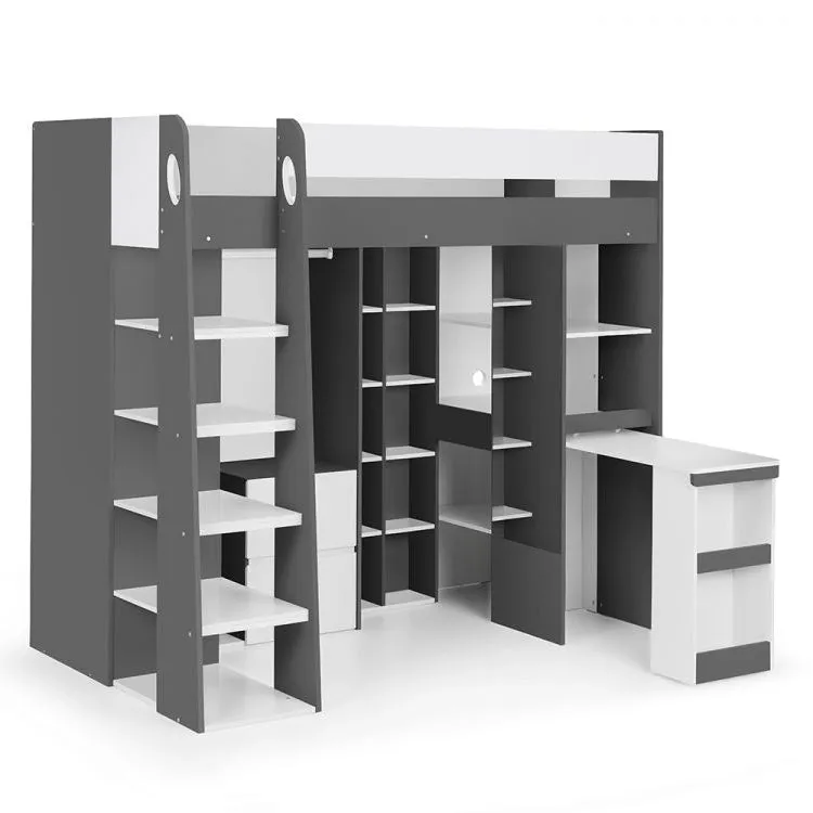 Aurora High Sleeper Bed - Charcoal & White
