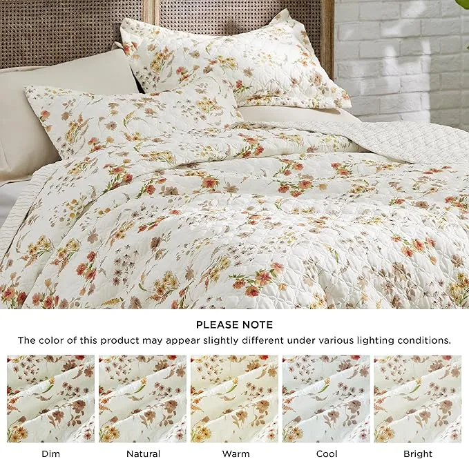 Bedsure Floral Quilt Set White