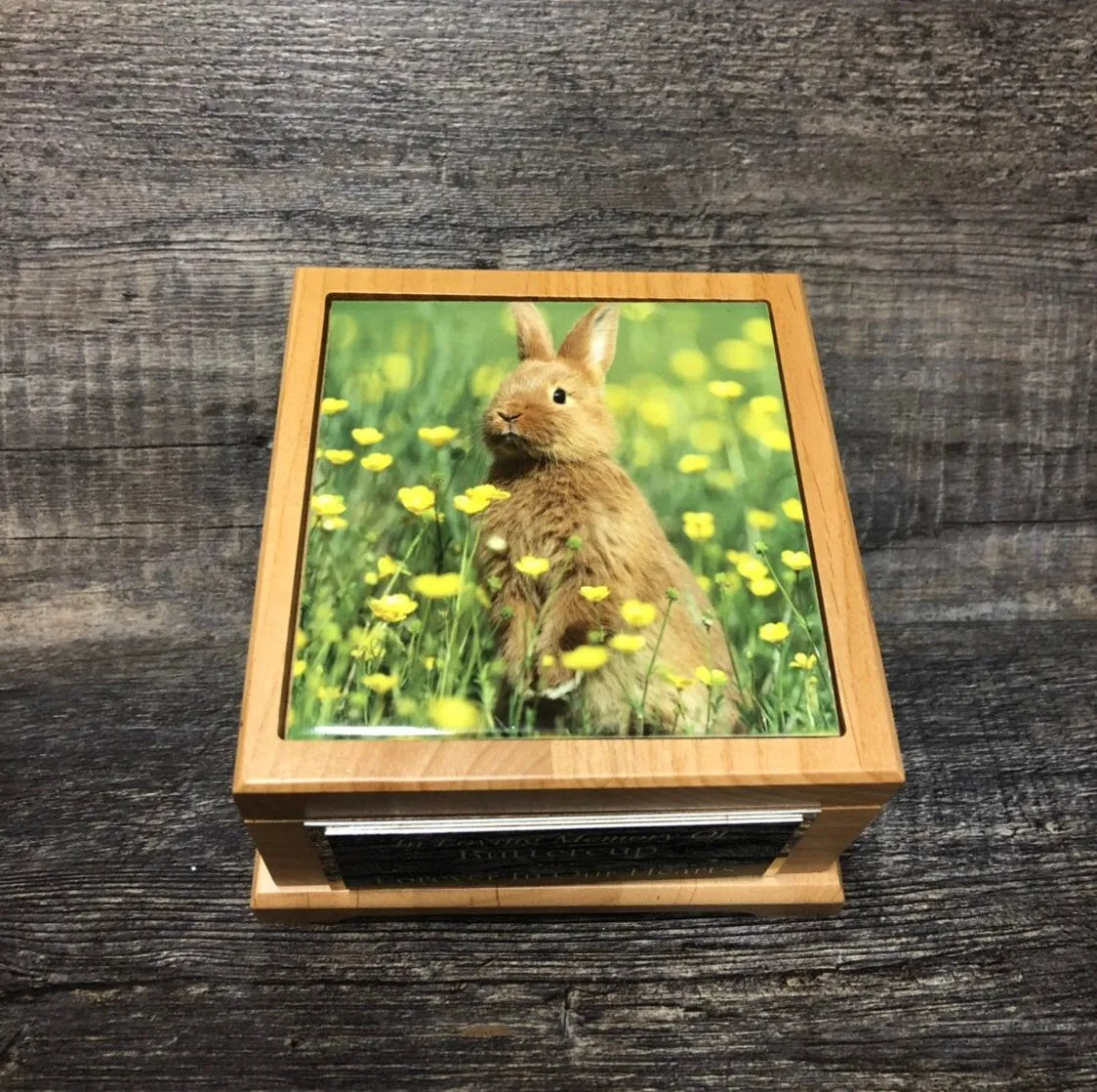 Bunny Urn Rabbit Urn Small Animal Pet Urn Guinea Pig Urn Pet Memorial Keepsake Box Cremation Urn Custom Photo Tile & Engraved Tag To 25lbs