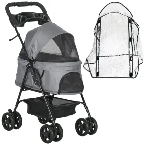 Cat Stroller with Rain Cover and EVA Wheels - Grey