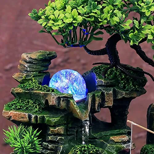 Creative Portable Tabletop Fountain, Atomizing Humidifier Fountain Rockery & Crystal Ball Desk Decoration for Home Office Bedroom(Fisherman Rockery)