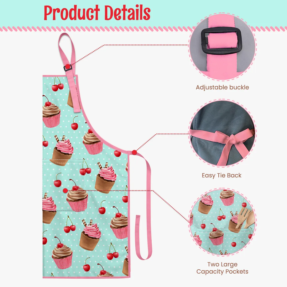 Cupcake Apron with Pocket - 2Pcs Kid Apron and Chef Hat Set Chef - Aprons for Cooking Baking Grilling BBQ Gardening Painting