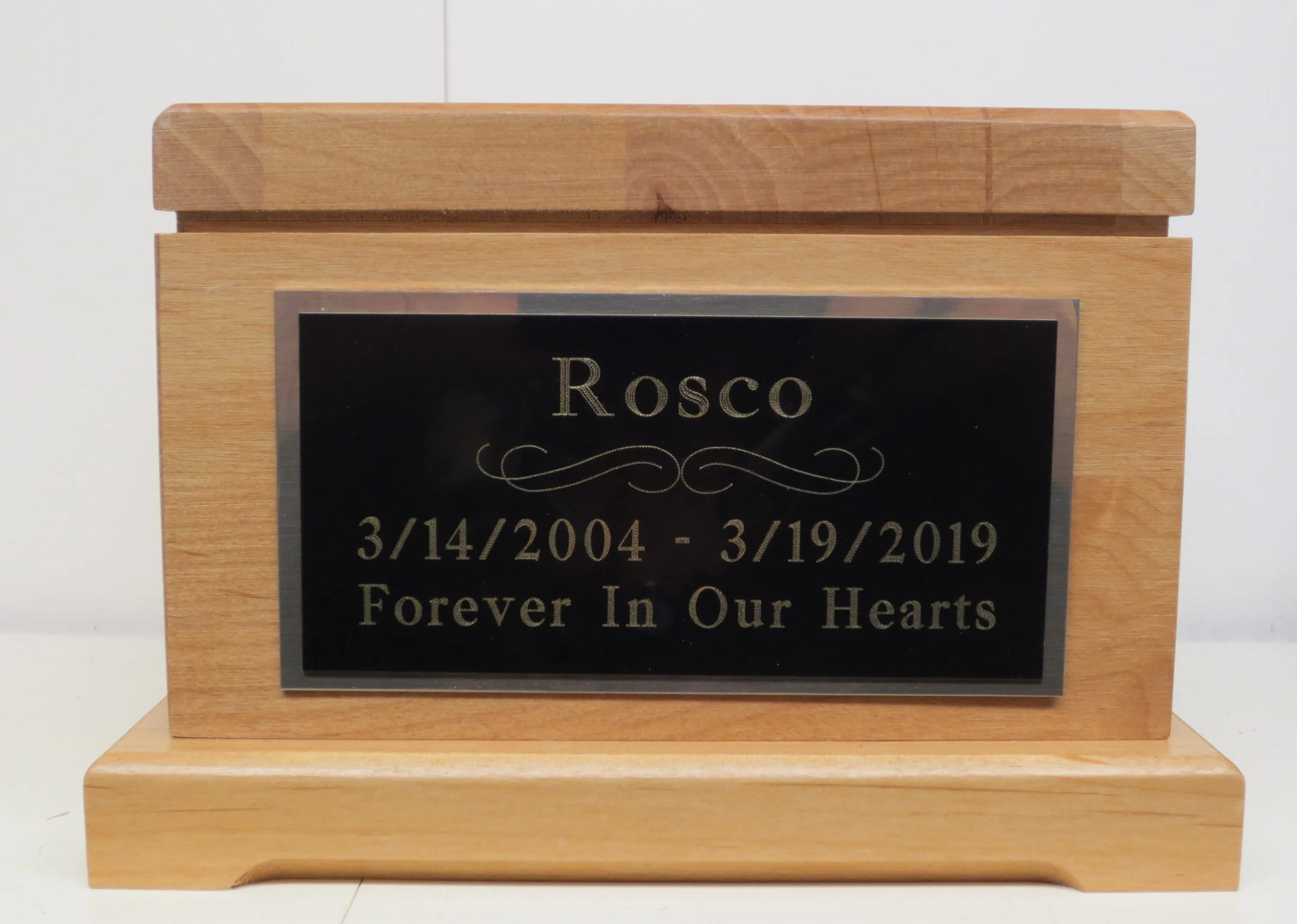 Custom Dog Memorial Pet Urn Keepsake Box Cremation Urn Custom Photo Tile & Personalized Black Tag Red Alder Medium to Large Dog UpTo 60lb