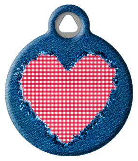 Denim and Red Gingham Heart Pet ID Tag