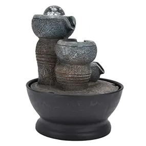 Desktop Fountain, Environmental Protection Feng Shui Ornaments Portable Safe with LED Light for Friends for Home for Living Room for Office for Parents((Seven Colors) European Standard)
