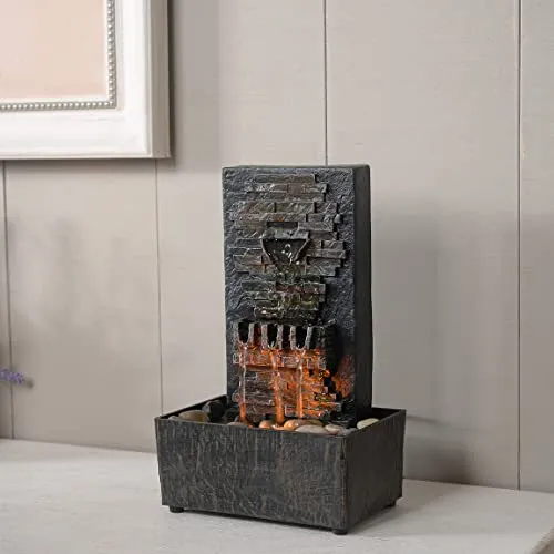 Evisso Waterfall Fountain for Indoor Use, Relaxation, High Pressure Water Pumps, Table Fountain, Water Fountain with Reflective Lighting/River Rocks, Home/Office Decoration (21120)