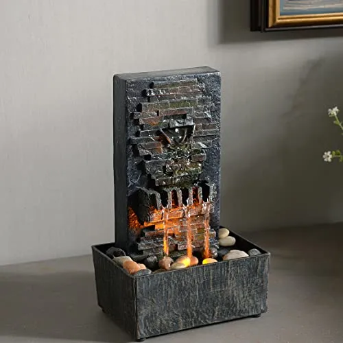 Evisso Waterfall Fountain for Indoor Use, Relaxation, High Pressure Water Pumps, Table Fountain, Water Fountain with Reflective Lighting/River Rocks, Home/Office Decoration (21120)