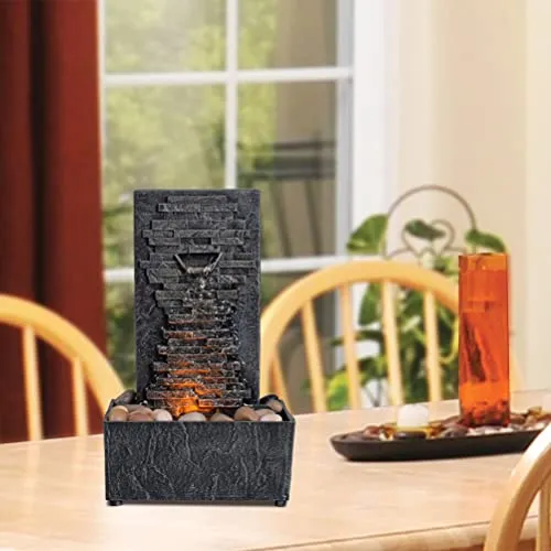 Evisso Waterfall Fountain for Indoor Use, Relaxation, High Pressure Water Pumps, Table Fountain, Water Fountain with Reflective Lighting/River Rocks, Home/Office Decoration (21120)