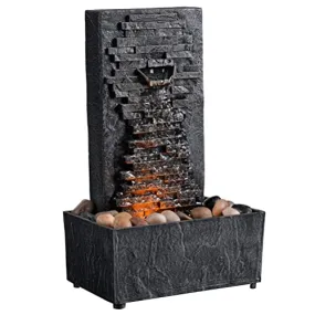 Evisso Waterfall Fountain for Indoor Use, Relaxation, High Pressure Water Pumps, Table Fountain, Water Fountain with Reflective Lighting/River Rocks, Home/Office Decoration (21120)