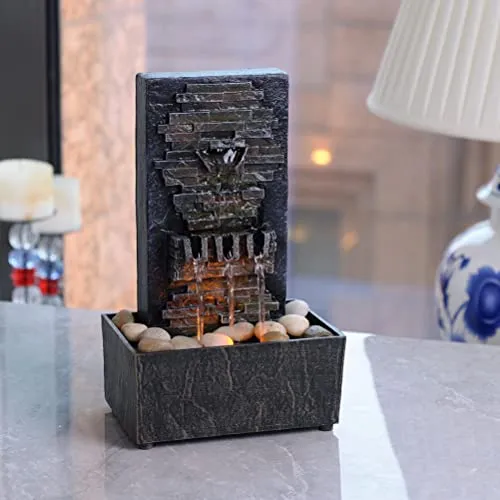 Evisso Waterfall Fountain for Indoor Use, Relaxation, High Pressure Water Pumps, Table Fountain, Water Fountain with Reflective Lighting/River Rocks, Home/Office Decoration (21120)