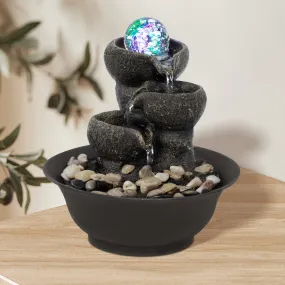 Ferrisland Table Fountain Small Relaxation Waterfall Fountain Function - 3 Stage Modern Water Fountain with LED Ball for Office, Desk, Decoration, Portable Fountain, Indoor