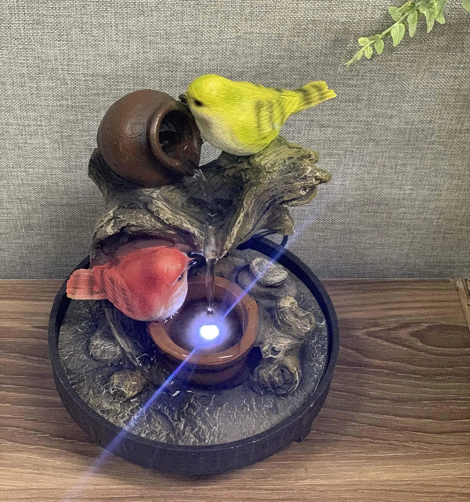 Ferrisland Tabletop Fountain Birds Waterfall Desktop Electric Water Fountain Decor w/LED - Indoor Outdoor Portable Tabletop Decorative Zen Meditation Waterfall Kit Includes Submersible Pump