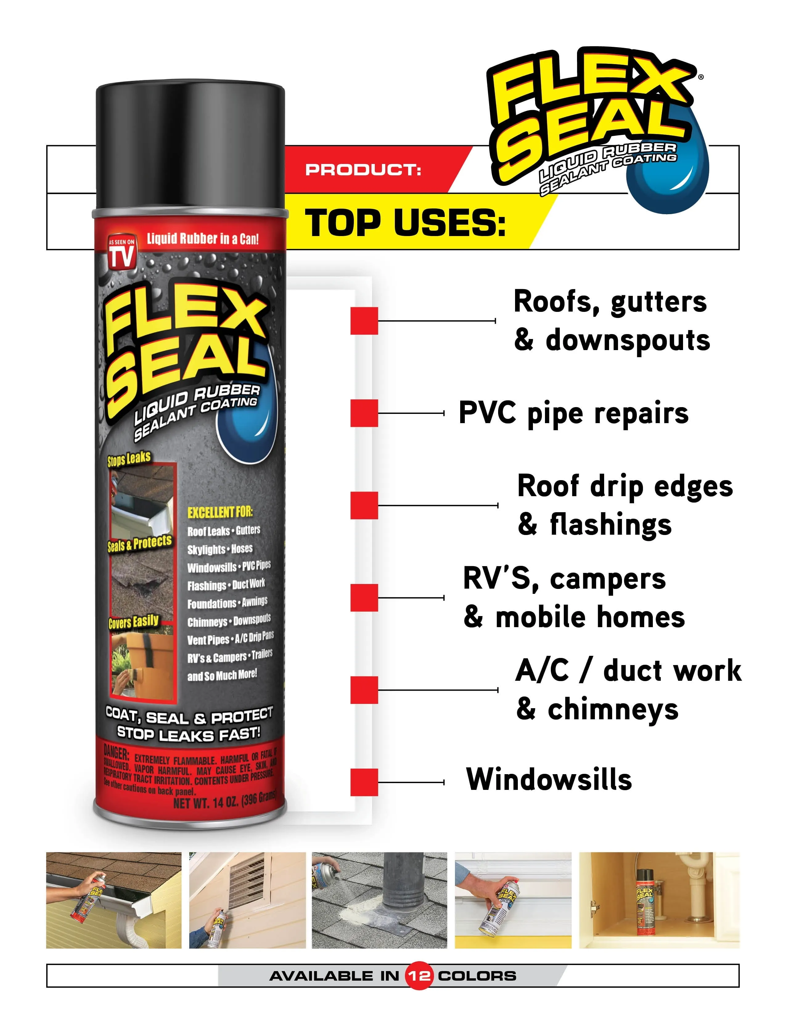 Flex Seal As Seen on TV Aerosol Liquid Rubber Sealant Coating, 14 oz, Clear