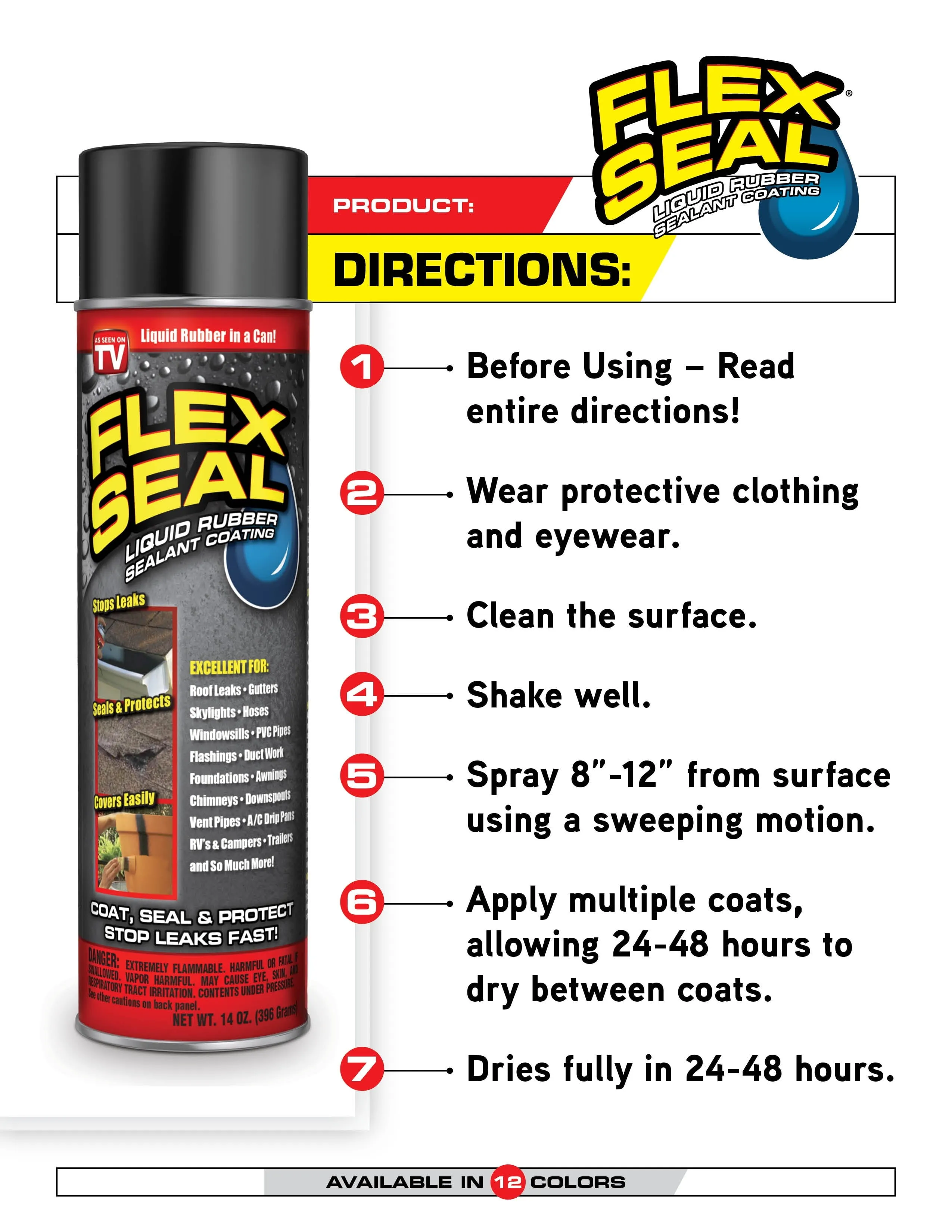Flex Seal As Seen on TV Aerosol Liquid Rubber Sealant Coating, 14 oz, Clear