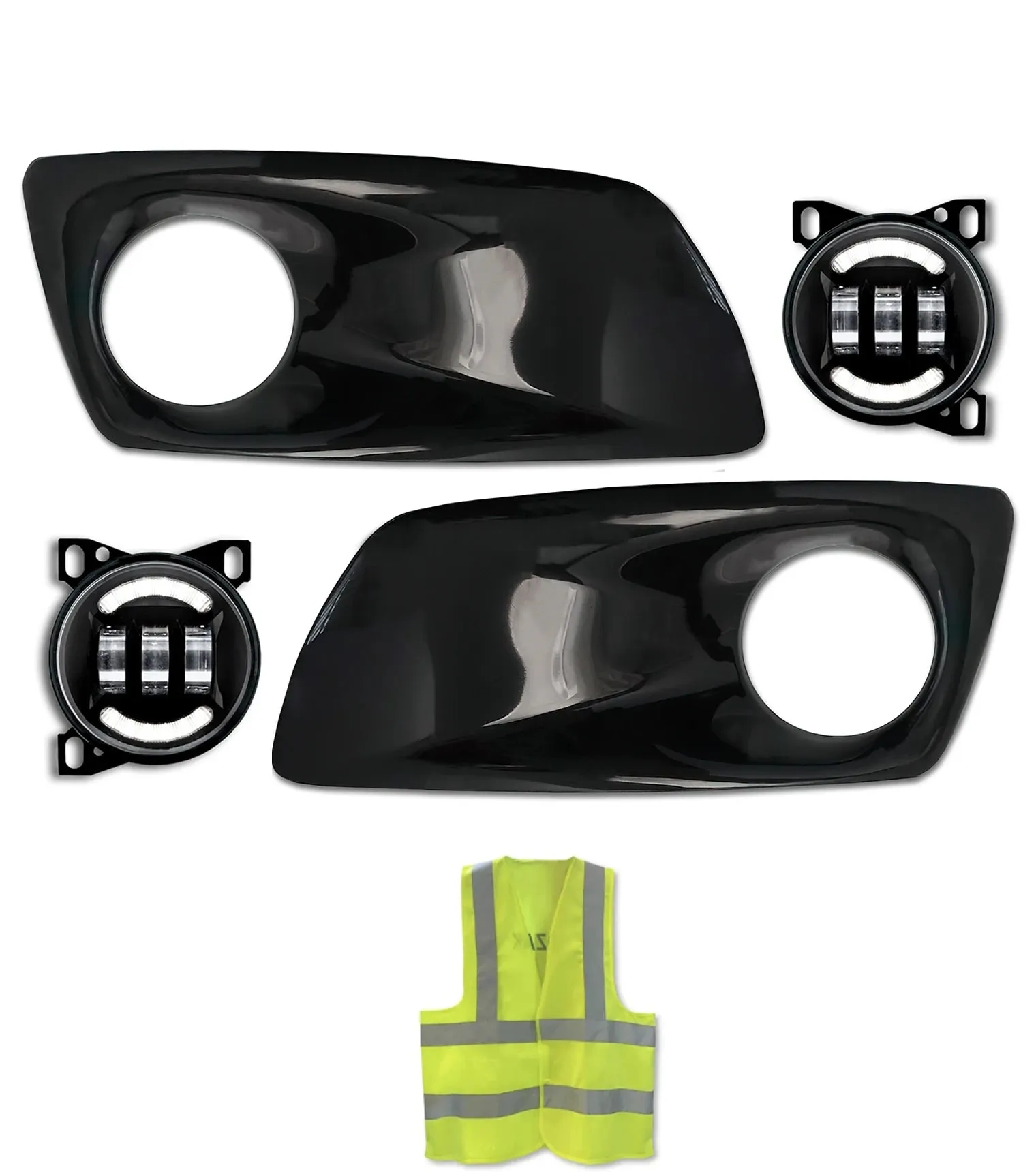 Fog Light Bezels Black Plastic & Black Full LED Fog Lights Set Kenworth T660