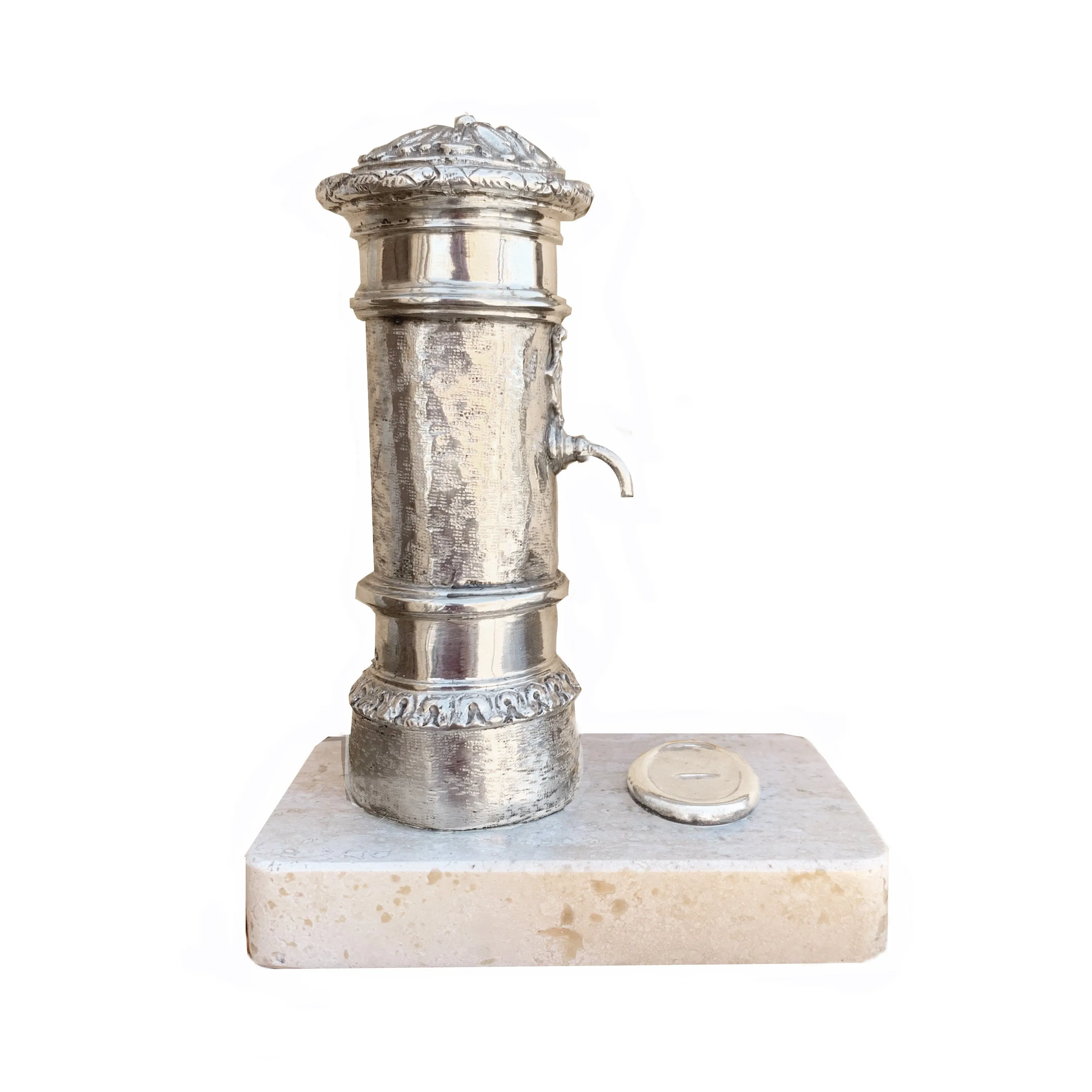 Fontanella del Nasone, typical fountain of Rome, in sterling silver and Travertine.