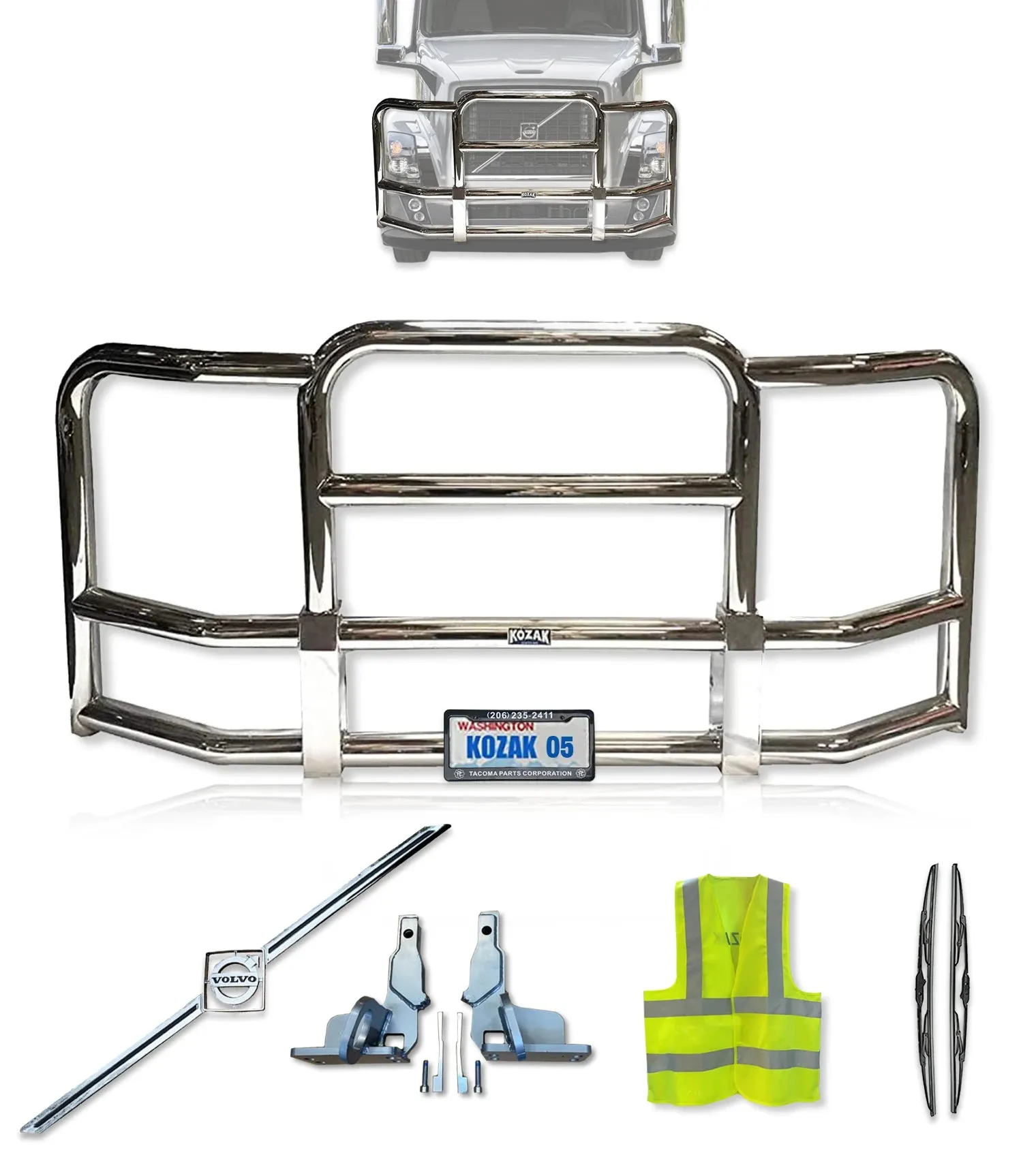 Full Front Grille Guard Chrome 2004-2017 Volvo VNL