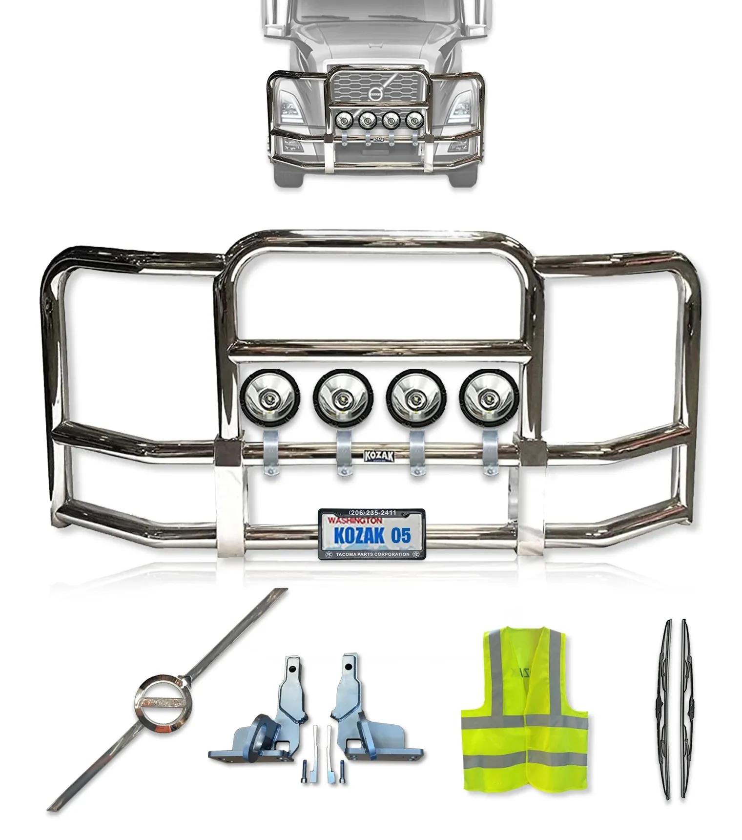 Full Front Grille Guard Chrome 2018  Volvo VNL