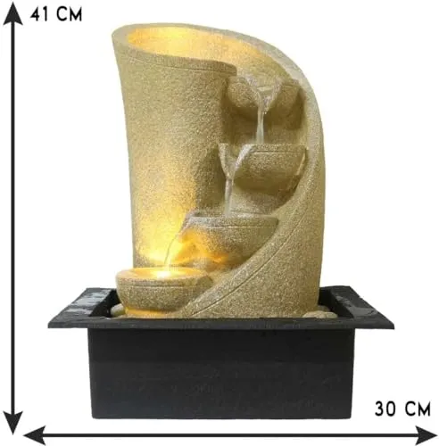 GAYTRI Art and HANDICRAFTS Beautiful 4 Steps Waterfall Indoor Table Top Fountain with LED Lights Decorative Showpiece - 41 cm (Resin, Beige)