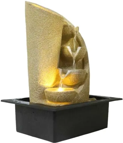 GAYTRI Art and HANDICRAFTS Beautiful 4 Steps Waterfall Indoor Table Top Fountain with LED Lights Decorative Showpiece - 41 cm (Resin, Beige)