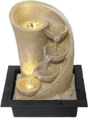 GAYTRI Art and HANDICRAFTS Beautiful 4 Steps Waterfall Indoor Table Top Fountain with LED Lights Decorative Showpiece - 41 cm (Resin, Beige)