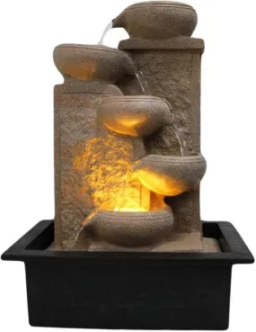 GAYTRI Art and HANDICRAFTS Beautiful Diya Waterfall Indoor Table Top Fountain with LED Light and Water Pump Decorative Showpiece - 40.64 cm (Resin, Beige)