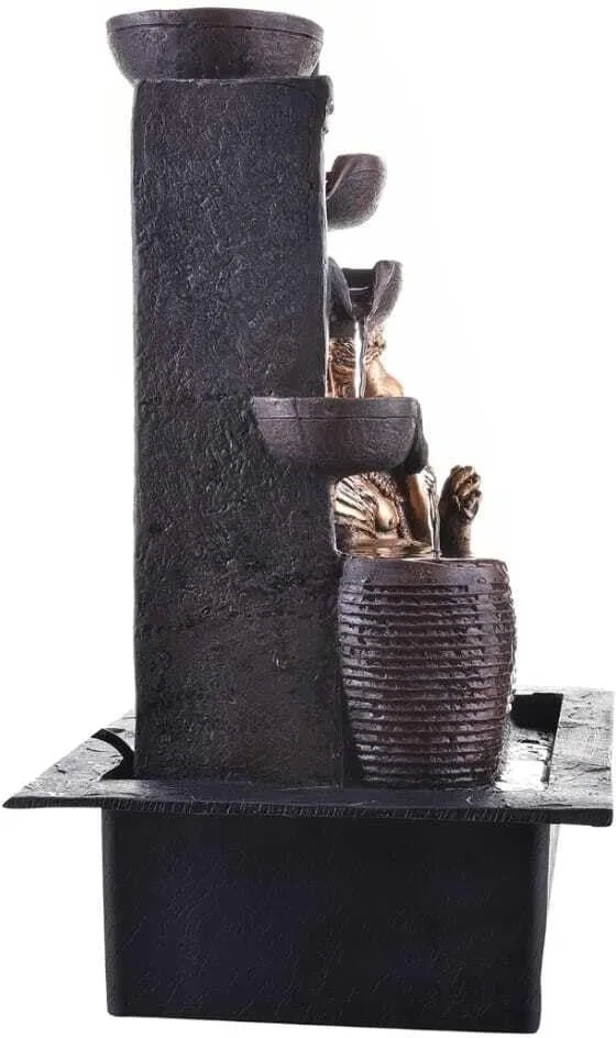 GAYTRI ART and HANDICRAFTS Ganesha 5-Steps Indoor Table Top Fountain with LED Lights Decorative Showpiece - 40 cm (Resin, Gold, Black)