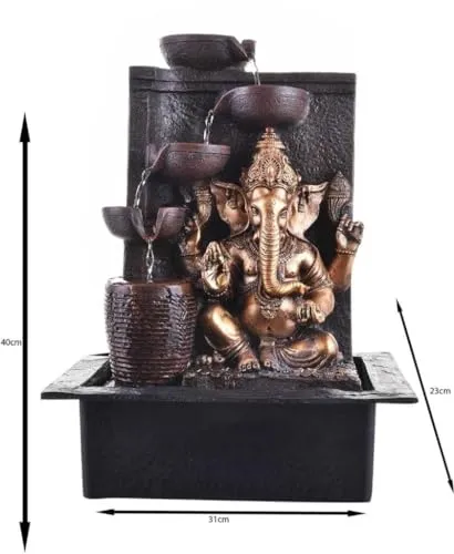 GAYTRI ART and HANDICRAFTS Ganesha 5-Steps Indoor Table Top Fountain with LED Lights Decorative Showpiece - 40 cm (Resin, Gold, Black)